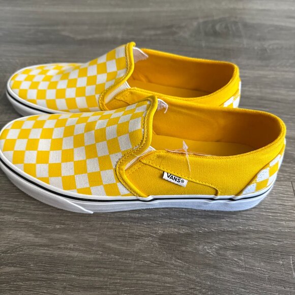 NWOB Vans Checker Board Asher Bright Yellow Slip On Skate Shoe Women Size 9 - Picture 4 of 6